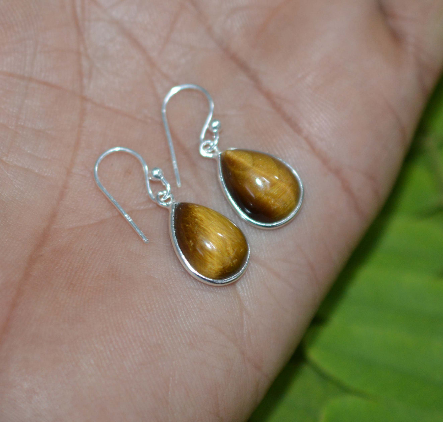 925 SOLID STERLING SILVER TIGER EYE HOOK EARRING-1 INCH