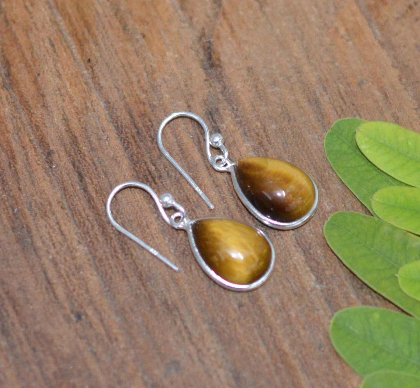 925 SOLID STERLING SILVER TIGER EYE HOOK EARRING-1 INCH