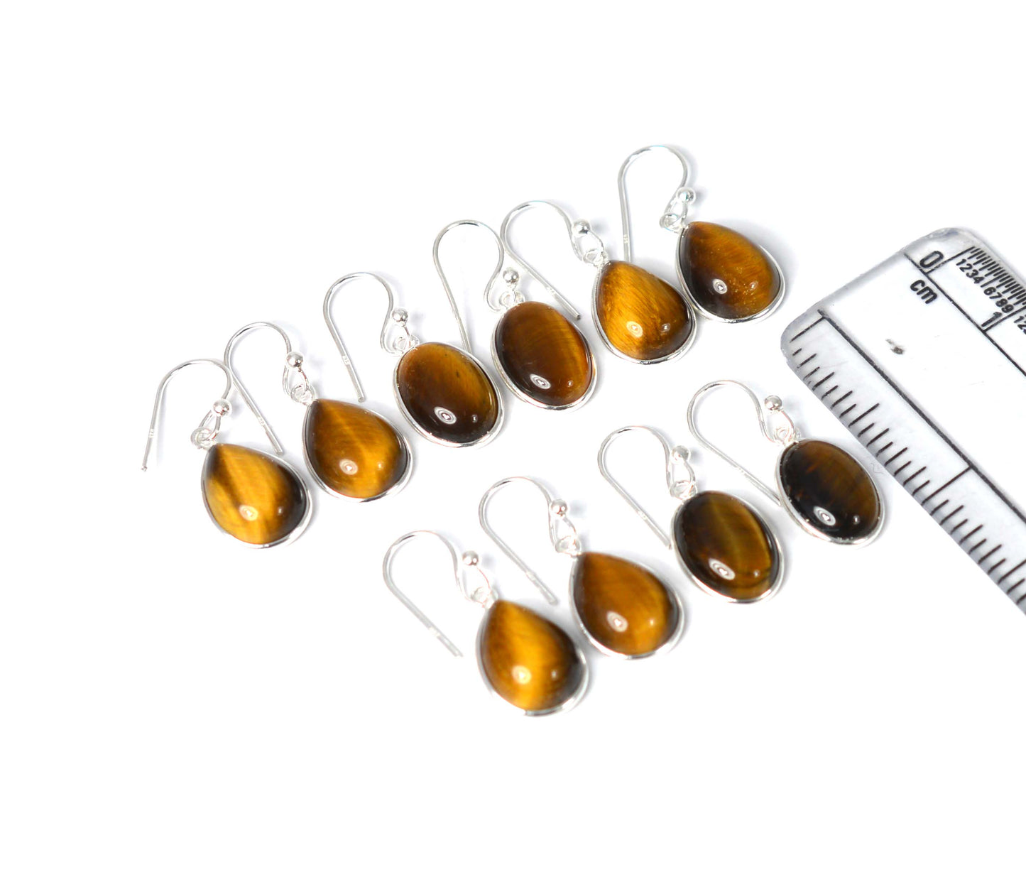 WHOLESALE 5PR 925 SOLID STERLING SILVER TIGER EYE HOOK EARRING LOT-1 INCH
