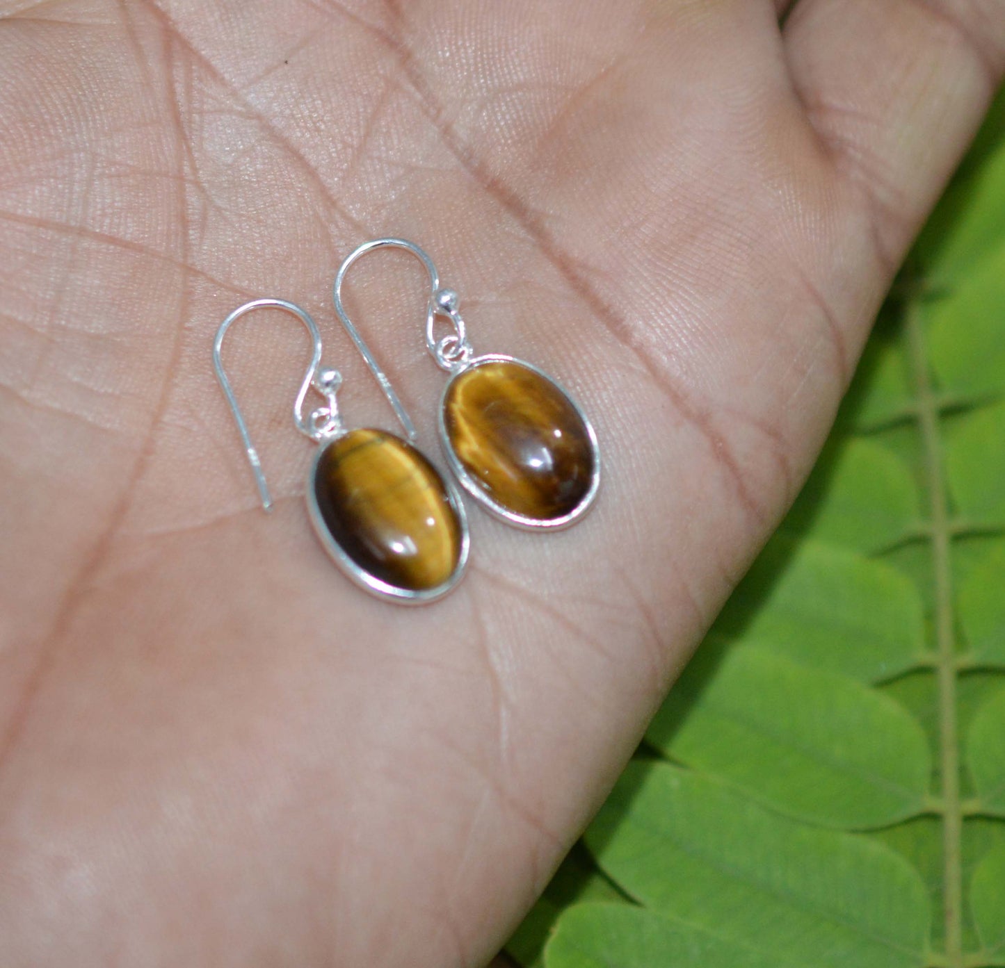 WHOLESALE 5PR 925 SOLID STERLING SILVER TIGER EYE HOOK EARRING LOT-1 INCH