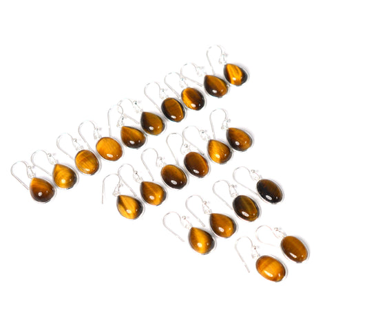WHOLESALE 11PR 925 SOLID STERLING SILVER TIGER EYE HOOK EARRING LOT-1 INCH