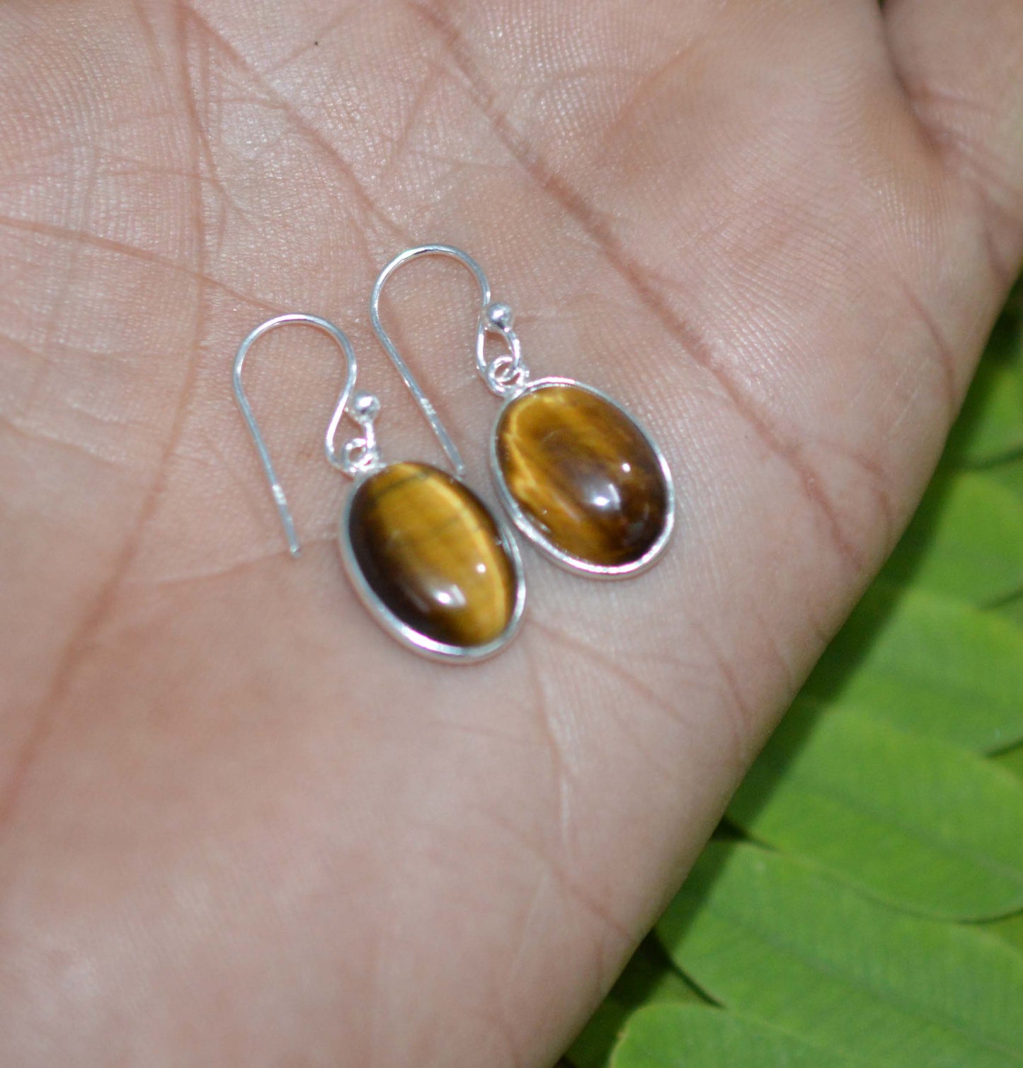 WHOLESALE 11PR 925 SOLID STERLING SILVER TIGER EYE HOOK EARRING LOT-1 INCH