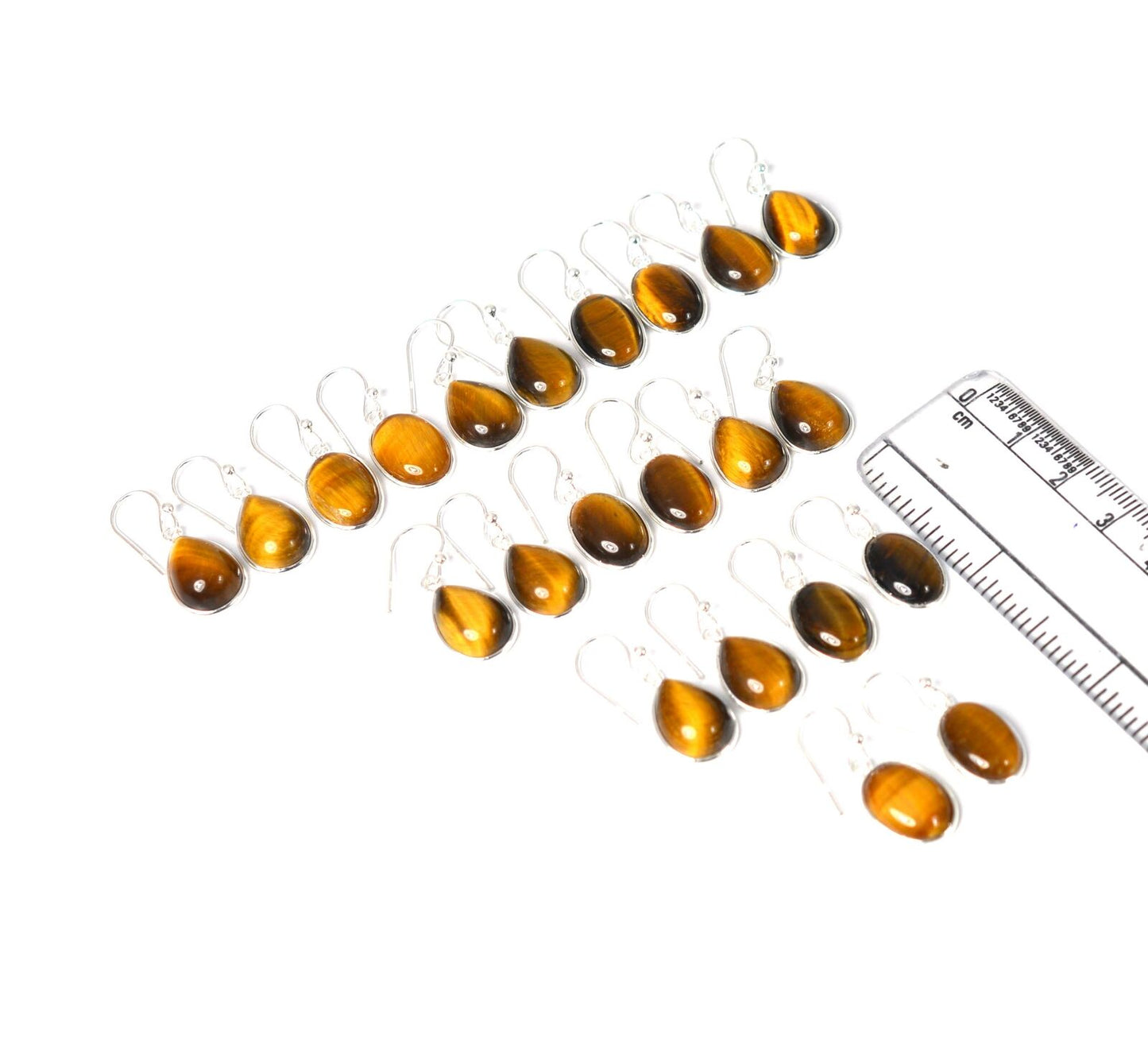 WHOLESALE 11PR 925 SOLID STERLING SILVER TIGER EYE HOOK EARRING LOT-1 INCH
