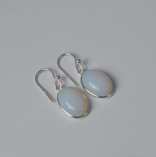 925 SOLID STERLING SILVER MILKY OPALITE HOOK EARRING-1 INCH