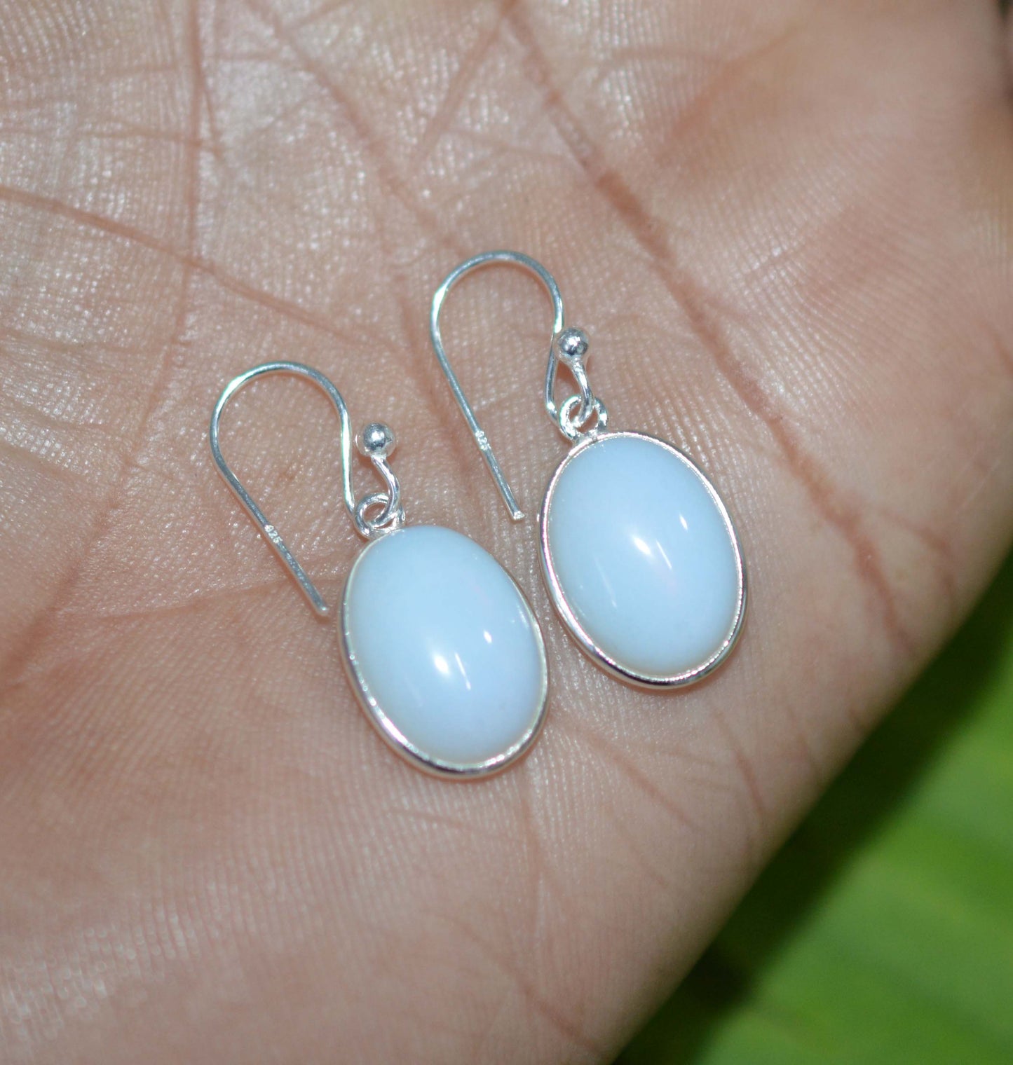 925 SOLID STERLING SILVER MILKY OPALITE HOOK EARRING-1 INCH