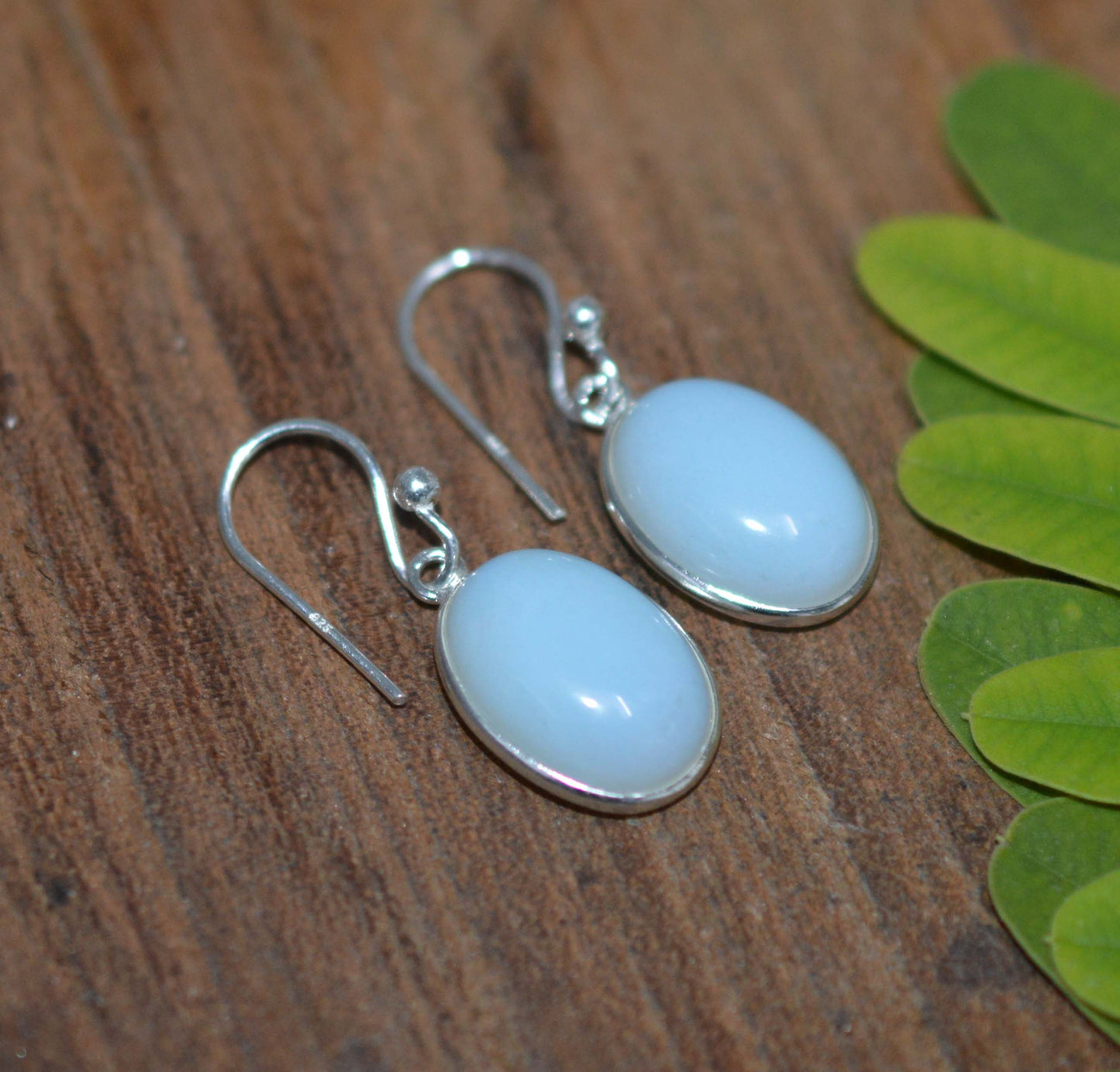 925 SOLID STERLING SILVER MILKY OPALITE HOOK EARRING-1 INCH