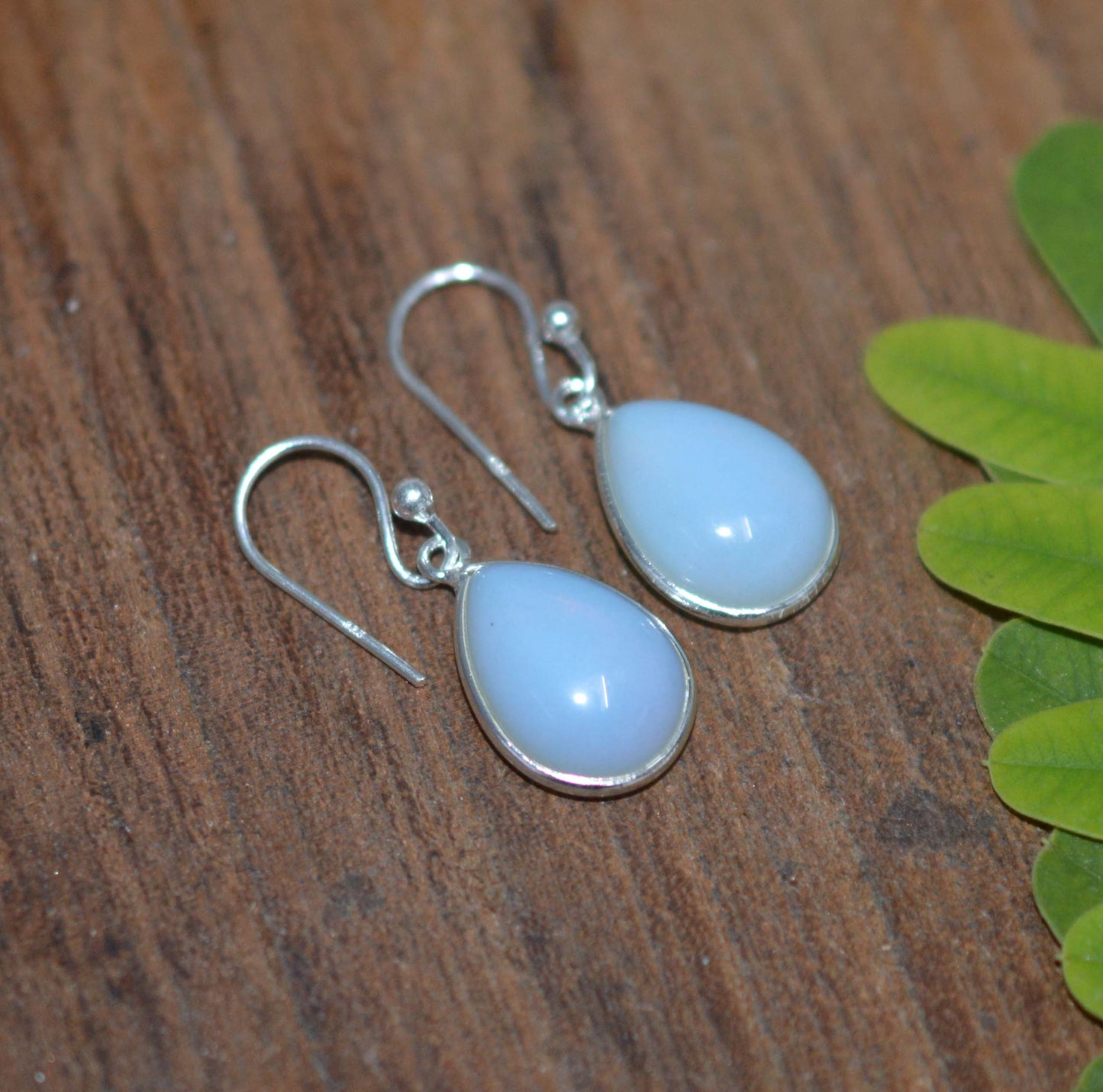925 SOLID STERLING SILVER MILKY OPALITE HOOK EARRING-1 INCH