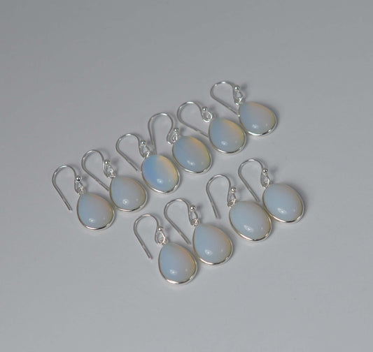 WHOLESALE 5PR 925 SOLID STERLING SILVER MILKY OPALITE HOOK EARRING LOT-1 INCH