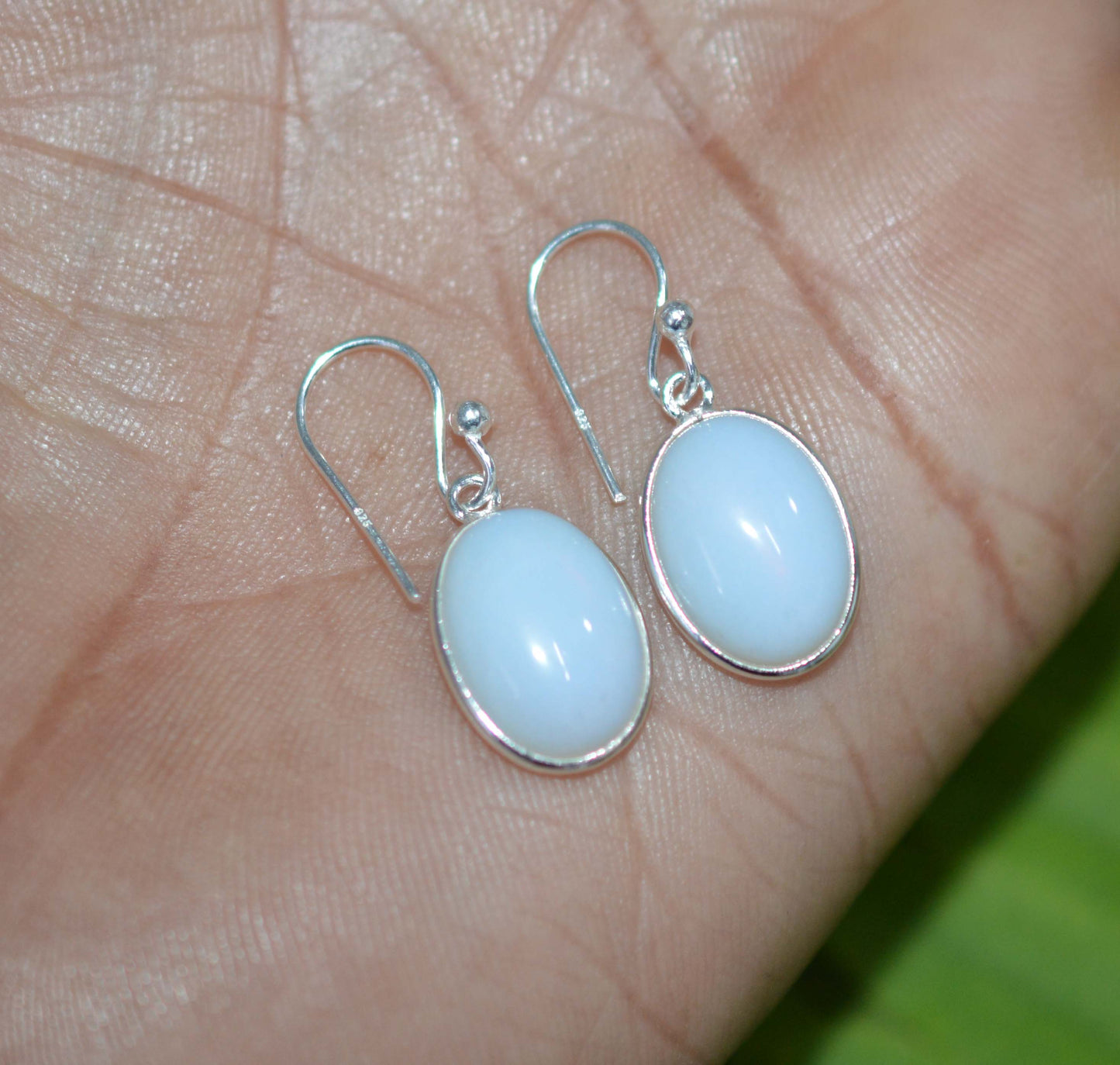 WHOLESALE 5PR 925 SOLID STERLING SILVER MILKY OPALITE HOOK EARRING LOT-1 INCH