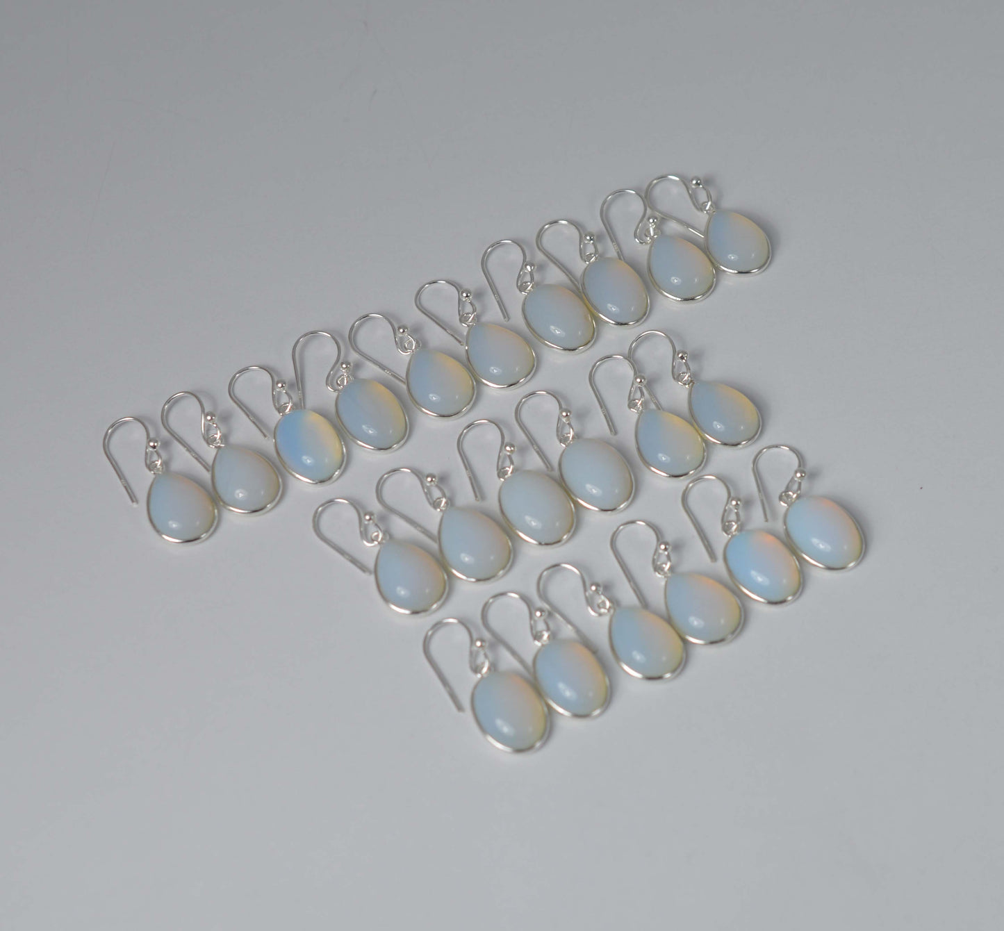WHOLESALE 11PR 925 SOLIDSTERLING SILVER MILKY OPALITE HOOK EARRING LOT-1 INCH