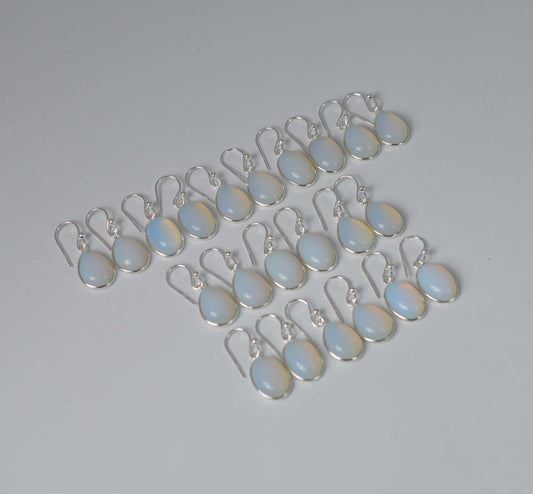 WHOLESALE 11PR 925 SOLIDSTERLING SILVER MILKY OPALITE HOOK EARRING LOT-1 INCH