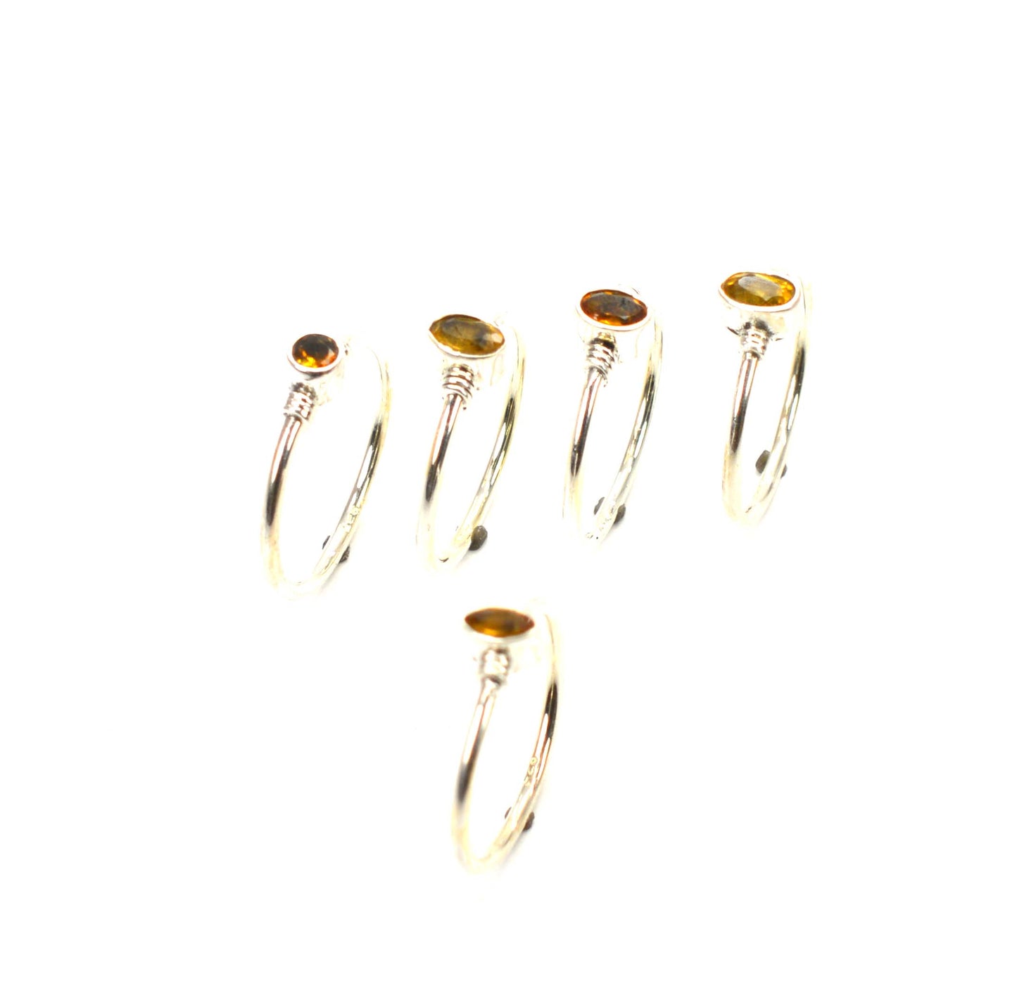 WHOLESALE 5PC 925 SOLID STERLING SILVER FACETED YELLOW CITRINE RING LOT