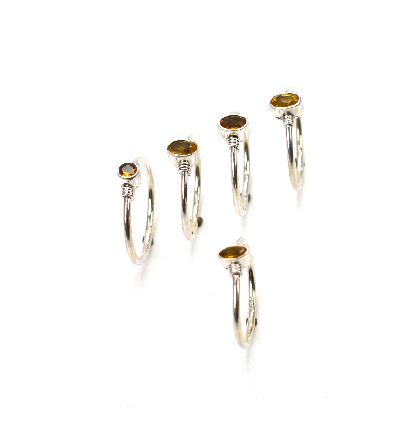 WHOLESALE 5PC 925 SOLID STERLING SILVER FACETED YELLOW CITRINE RING LOT