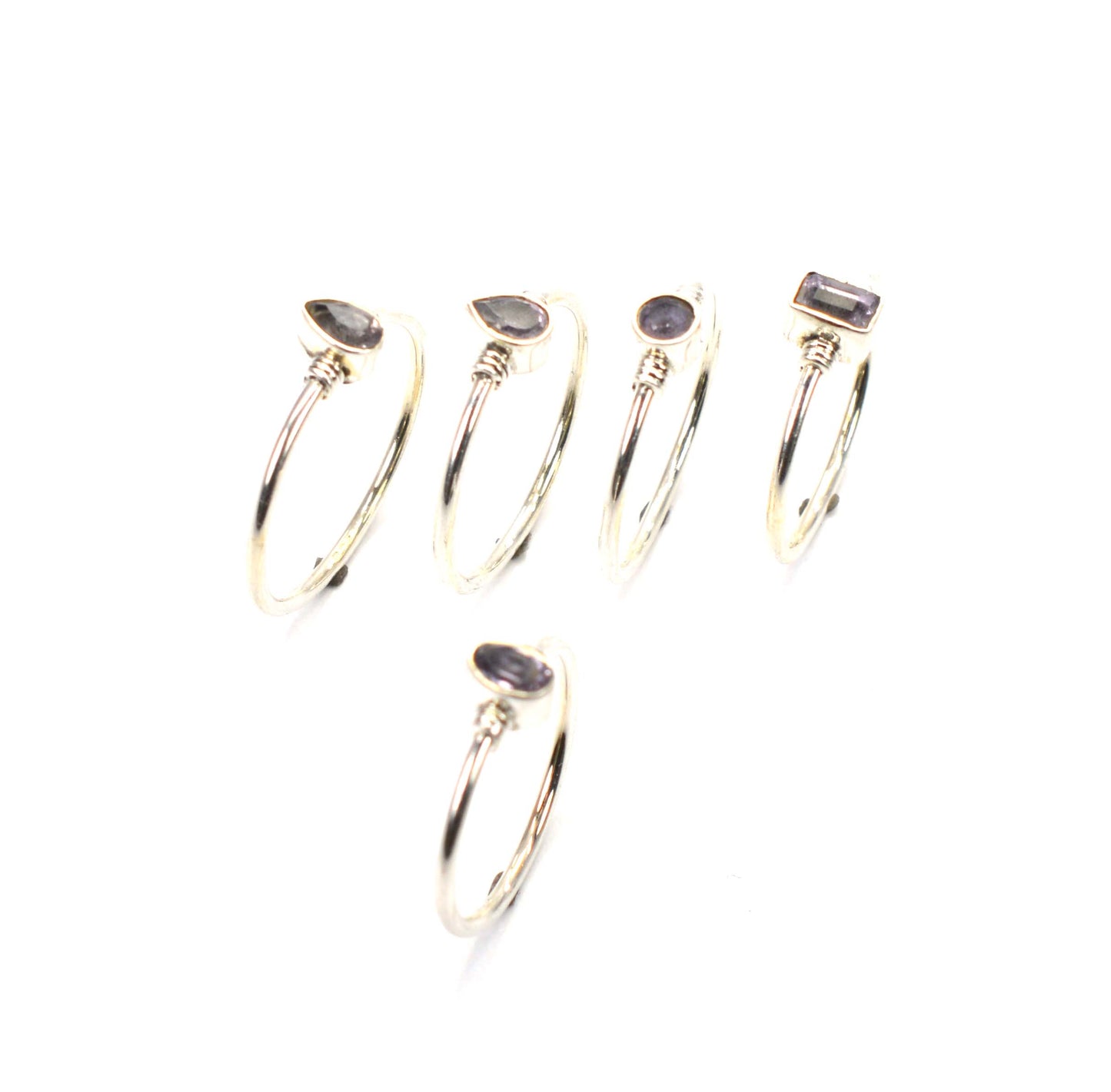 WHOLESALE 5PC 925 SOLID STERLING SILVER FACETED PURPLE AMETHYST RING LOT