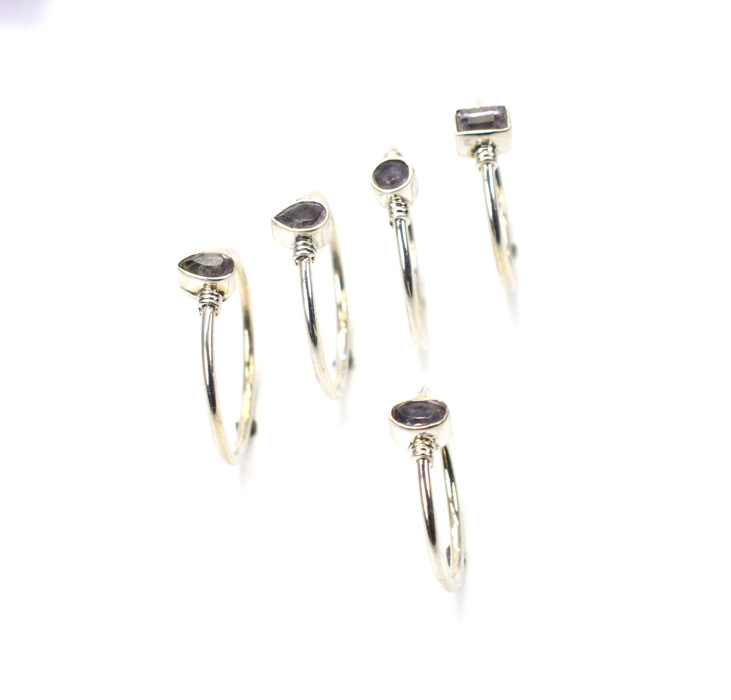 WHOLESALE 5PC 925 SOLID STERLING SILVER FACETED PURPLE AMETHYST RING LOT