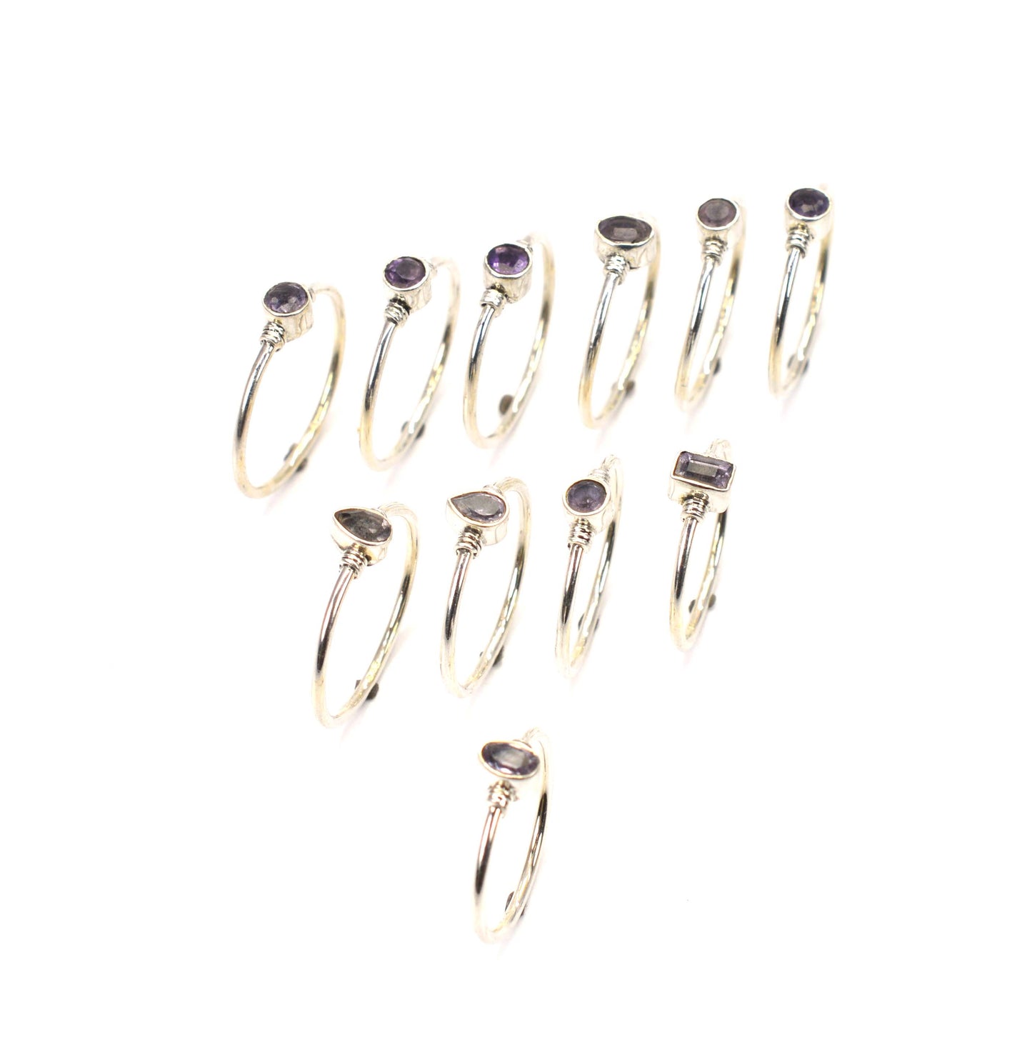 WHOLESALE 11PC 925 SOLID STERLING SILVER FACETED PURPLE AMETHYST RING LOT