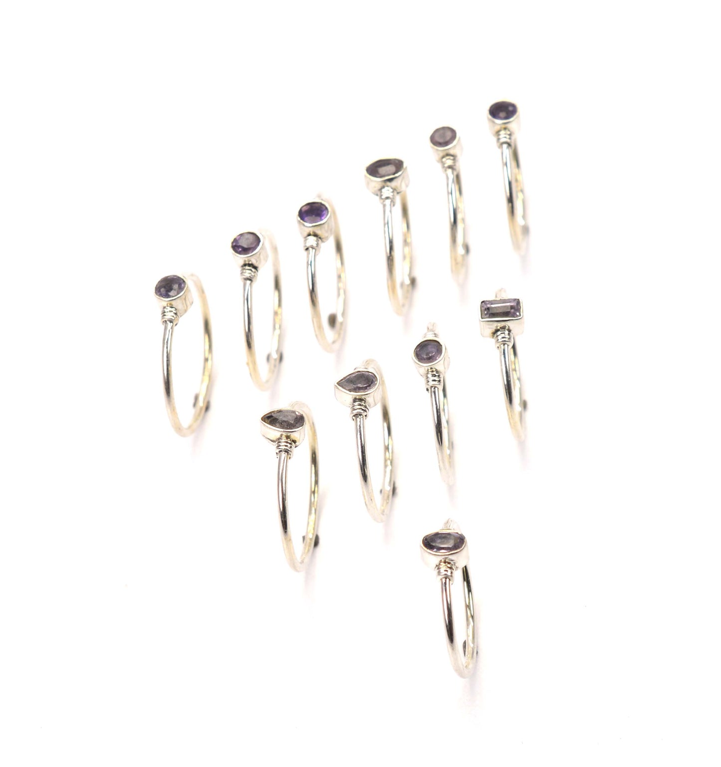 WHOLESALE 11PC 925 SOLID STERLING SILVER FACETED PURPLE AMETHYST RING LOT