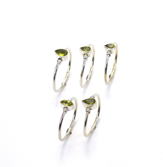 WHOLESALE 5PC 925 SOLID STERLING SILVER FACETED GREEN PERIDOT RING LOT