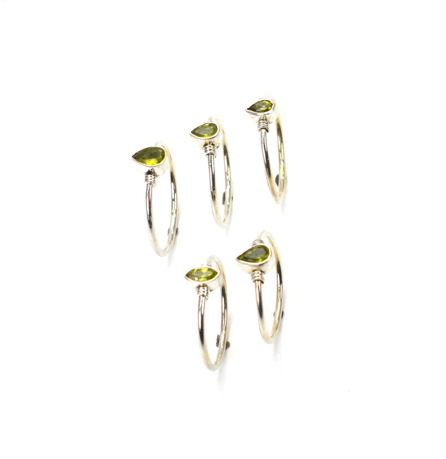 WHOLESALE 5PC 925 SOLID STERLING SILVER FACETED GREEN PERIDOT RING LOT