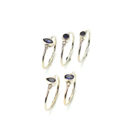 WHOLESALE 5PC 925 SOLID STERLING SILVER FACETED BLUE IOLITE RING LOT