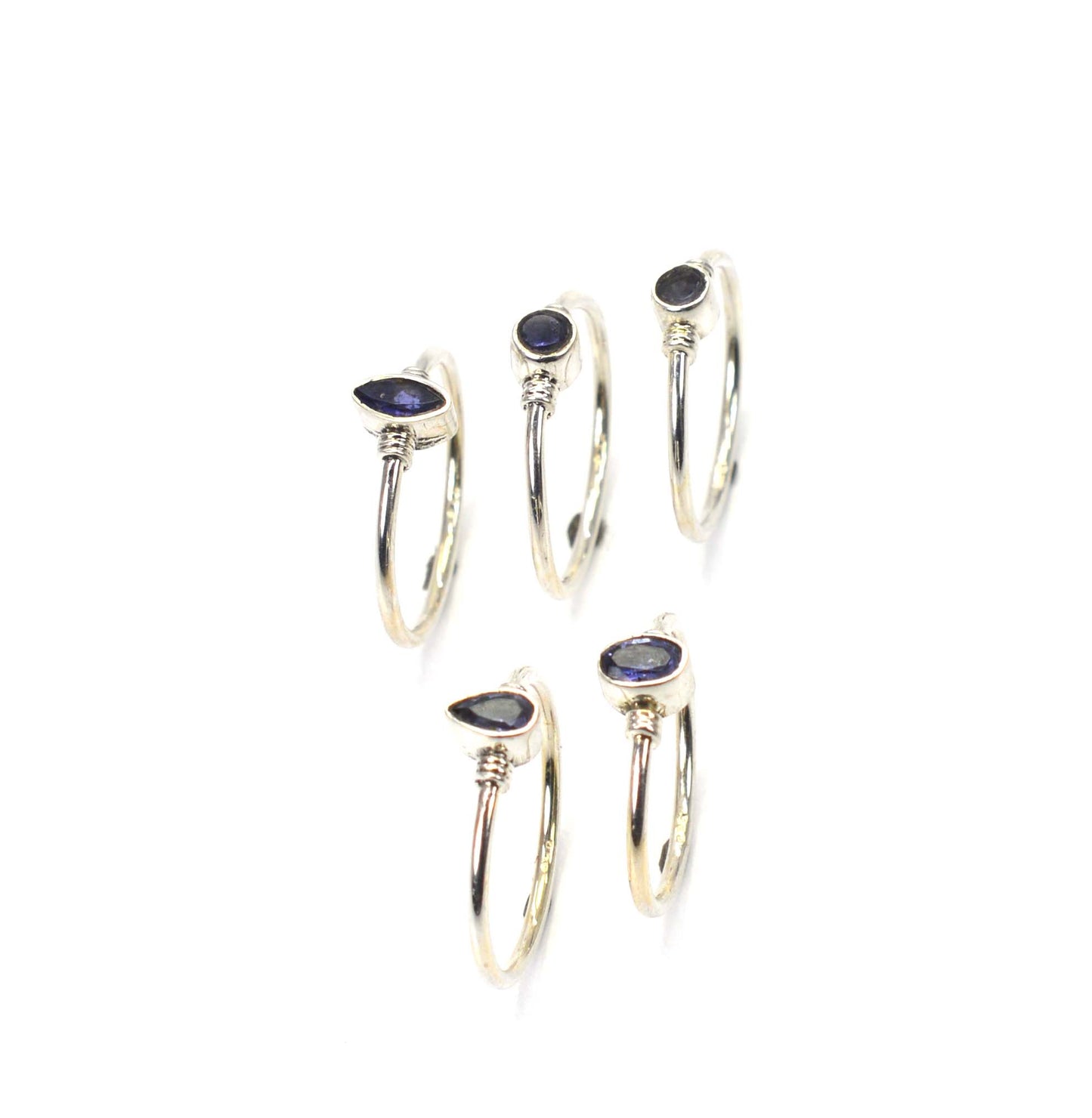 WHOLESALE 5PC 925 SOLID STERLING SILVER FACETED BLUE IOLITE RING LOT