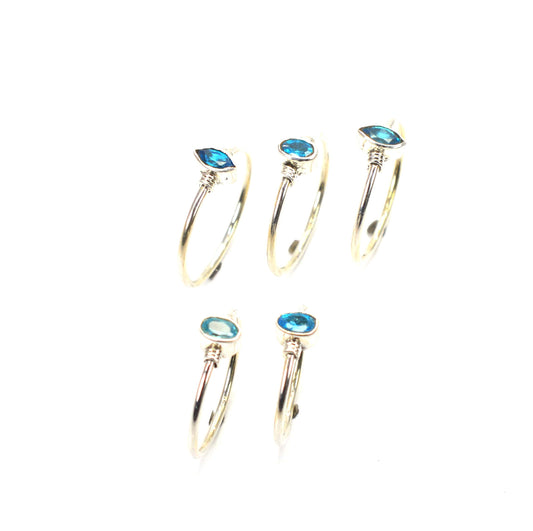 WHOLESALE 5PC 925 SOLID STERLING SILVER FACETED BLUE TOPAZ RING LOT