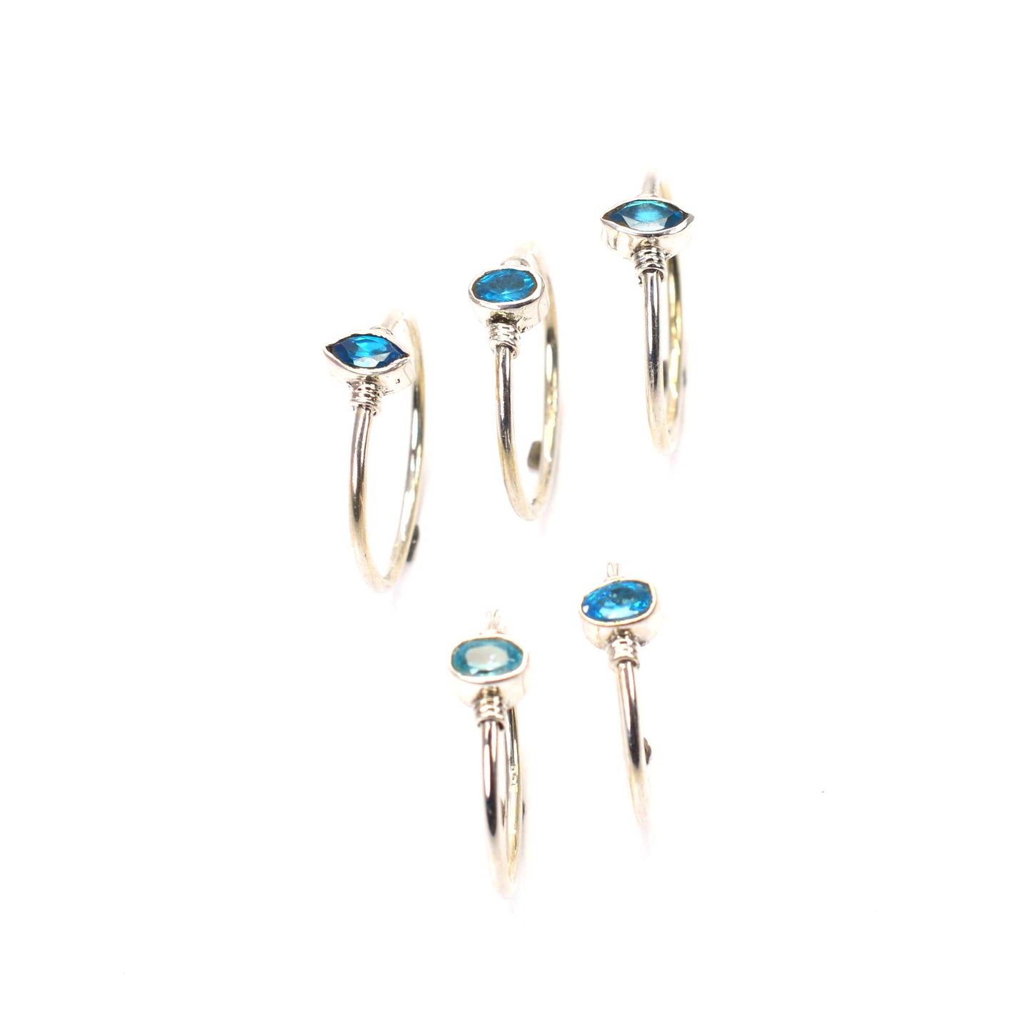 WHOLESALE 5PC 925 SOLID STERLING SILVER FACETED BLUE TOPAZ RING LOT