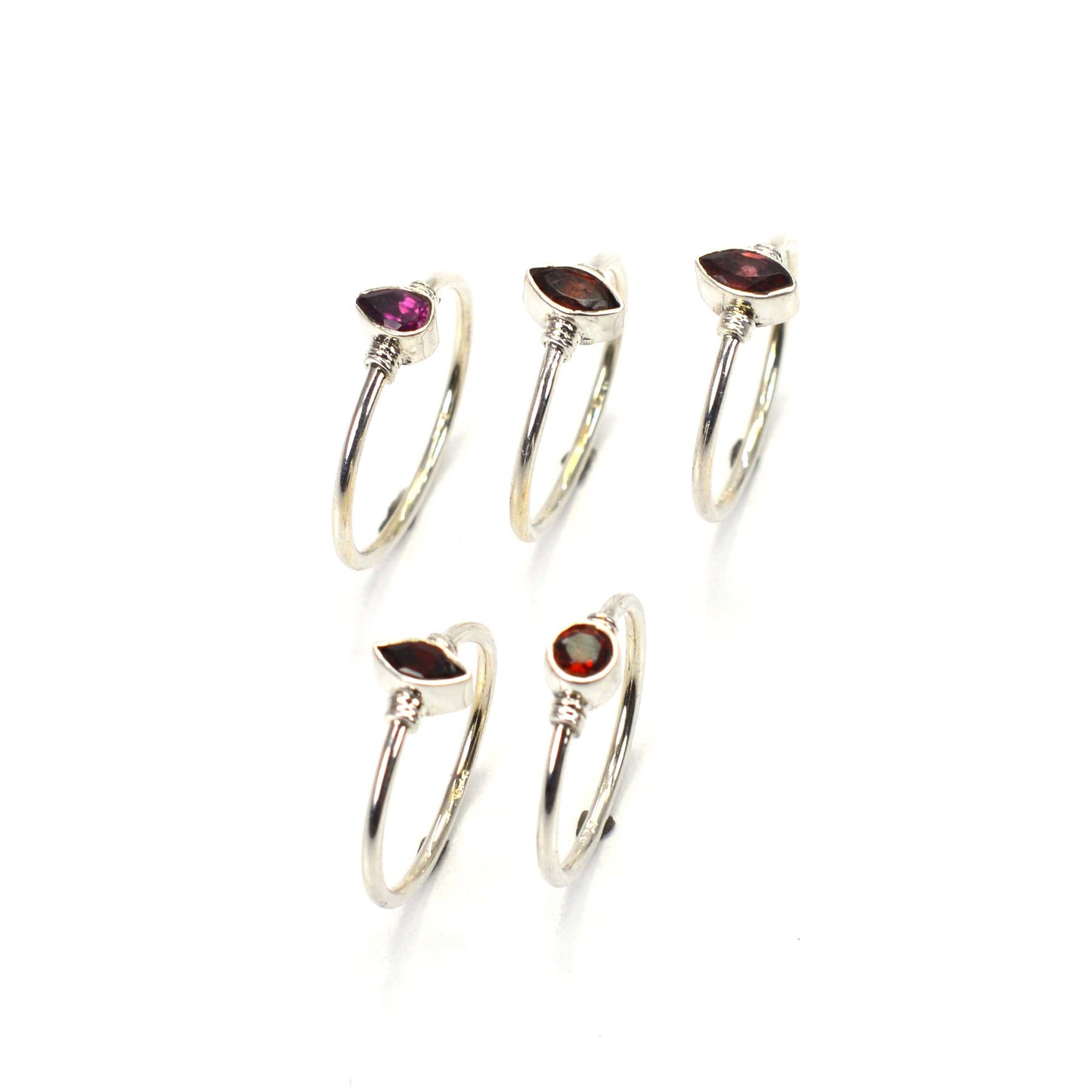 WHOLESALE 5PC 925 SOLID STERLING SILVER FACETED RED GARNET RING LOT