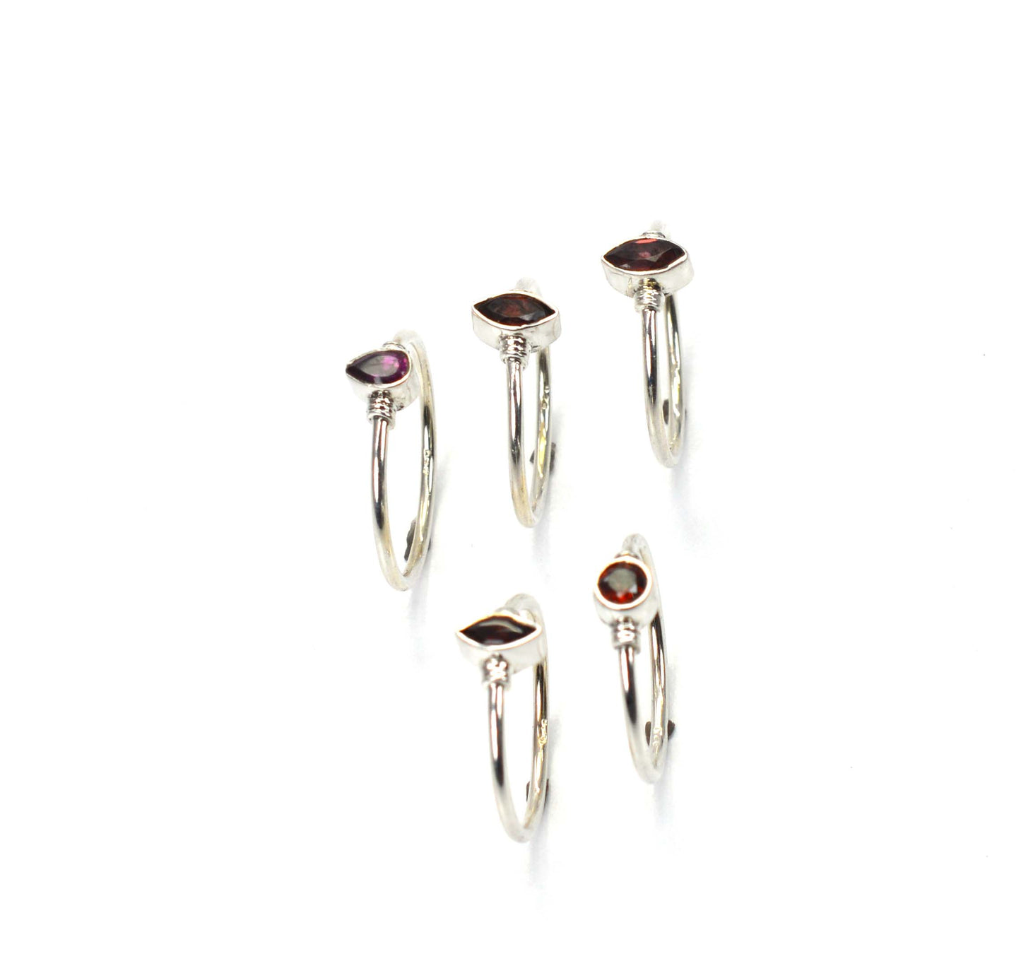 WHOLESALE 5PC 925 SOLID STERLING SILVER FACETED RED GARNET RING LOT