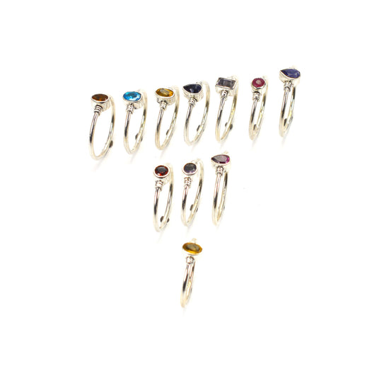WHOLESALE 11PC 925 SOLID STERLING SILVER CUT BLUE TOPAZ MIX RING LOT