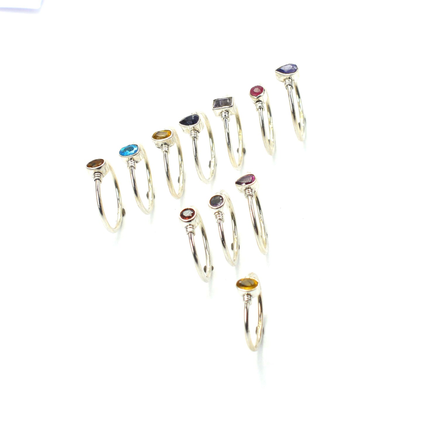 WHOLESALE 11PC 925 SOLID STERLING SILVER CUT BLUE TOPAZ MIX RING LOT