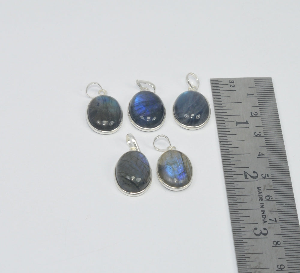 Wholesale 5Pc 925 Sterling Silver Blue Fiery Labradorite Pendant Lot Gtc171