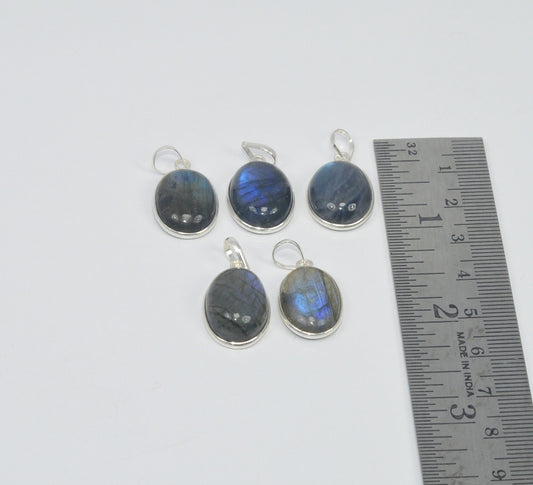 Wholesale 5Pc 925 Sterling Silver Blue Fiery Labradorite Pendant Lot Gtc171
