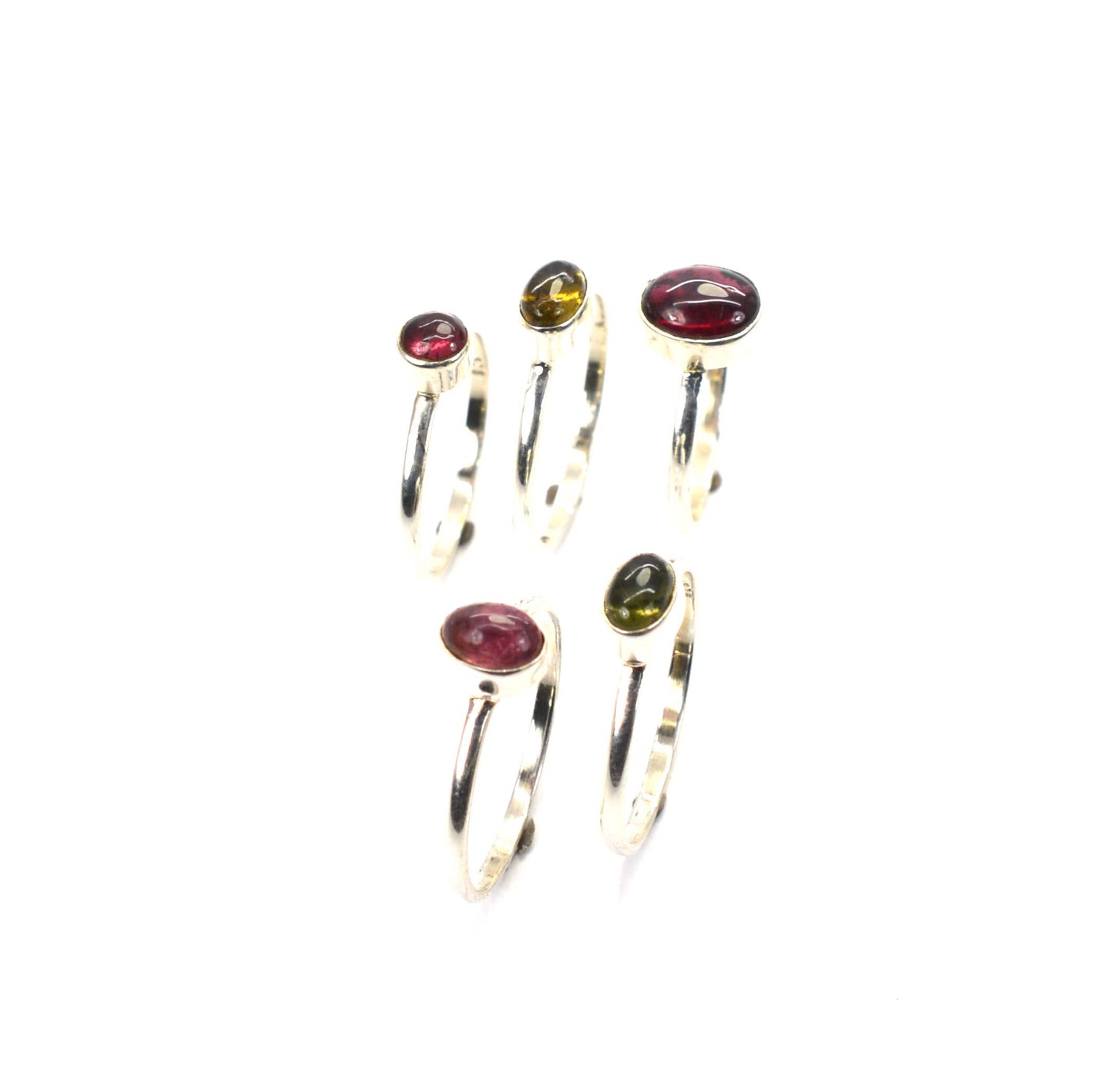 WHOLESALE 5PC 925 SOLID STERLING SILVER PINK TOURMALINE MIX STONE RING LOT