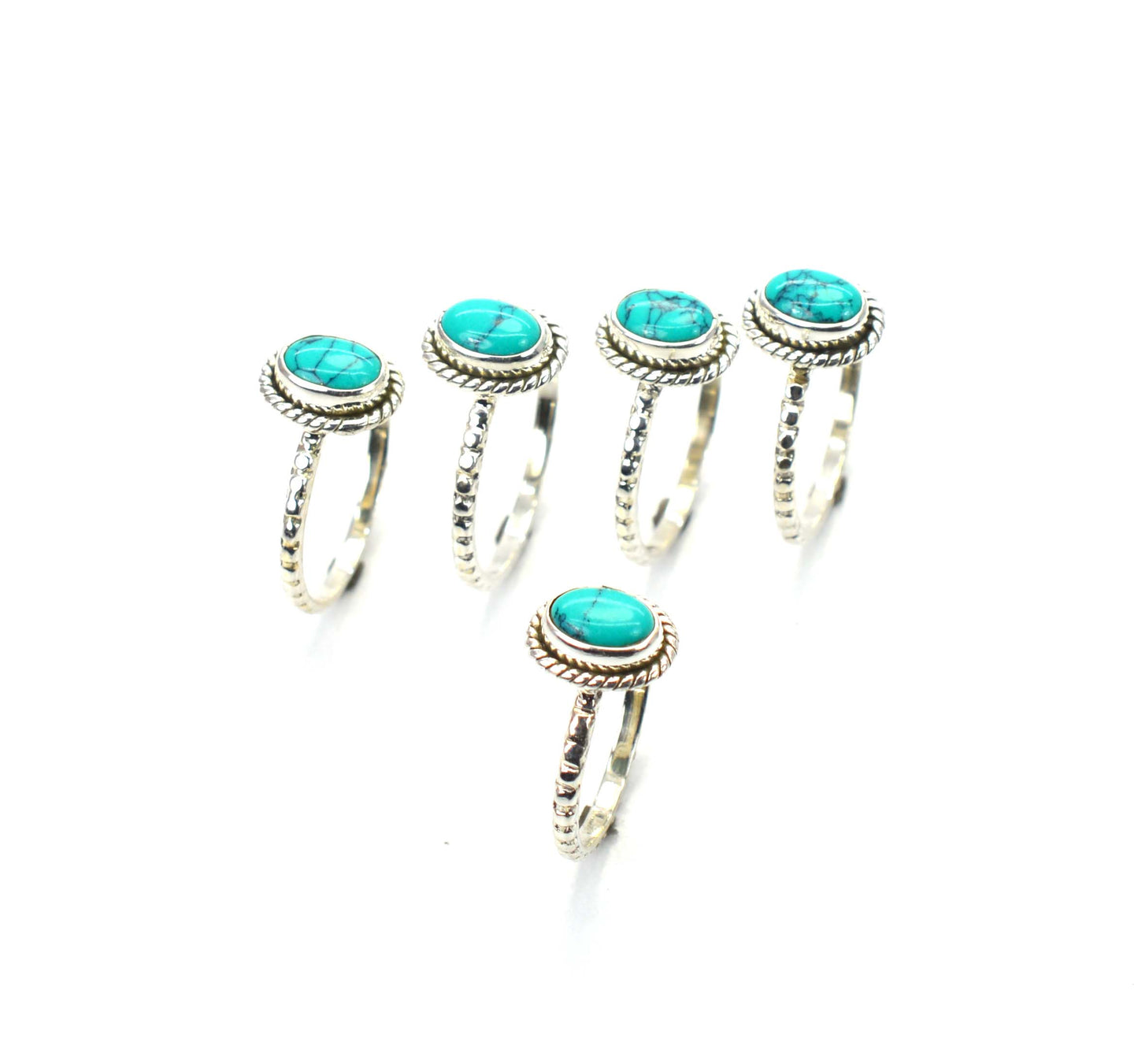 WHOLESALE 5PC 925 SOLID STERLING SILVER BLUE TURQUOISE RING LOT