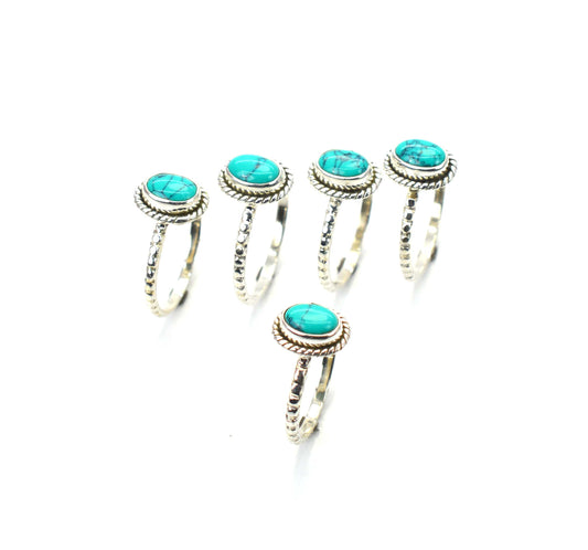 WHOLESALE 5PC 925 SOLID STERLING SILVER BLUE TURQUOISE RING LOT
