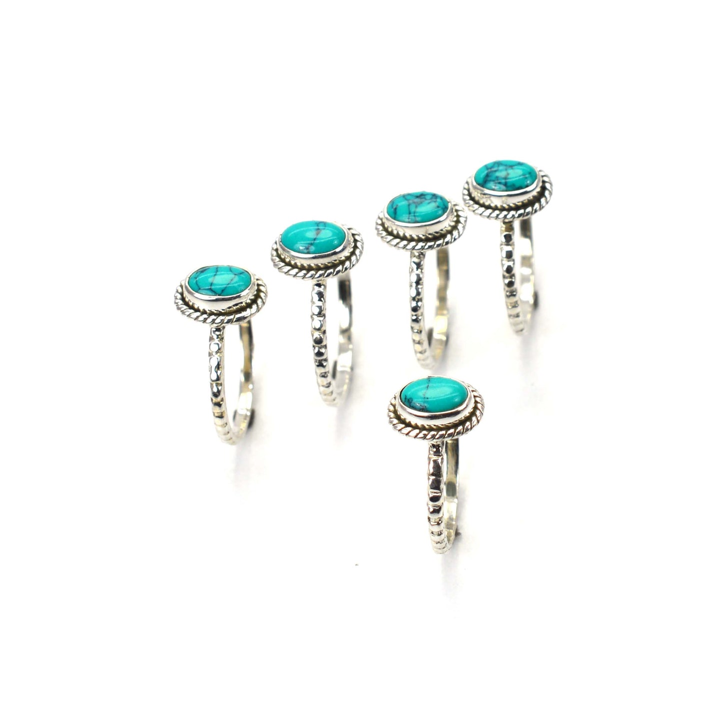 WHOLESALE 5PC 925 SOLID STERLING SILVER BLUE TURQUOISE RING LOT
