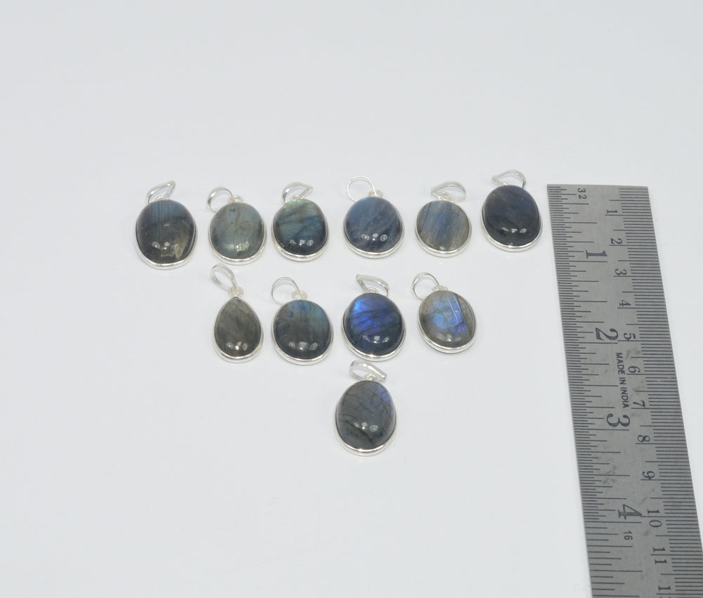 Wholesale 11Pc 925 Sterling Silver Blue Fiery Labradorite Pendant Lot Gtc172