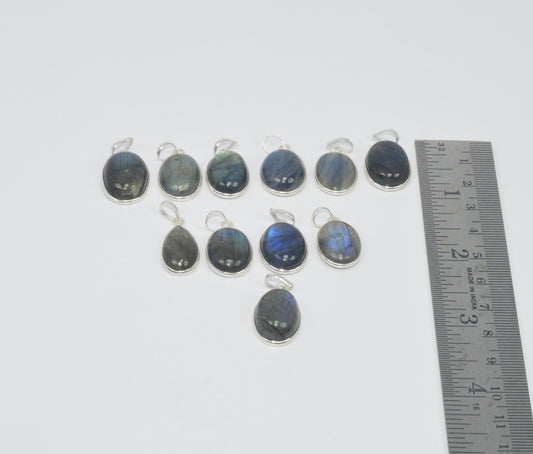 Wholesale 11Pc 925 Sterling Silver Blue Fiery Labradorite Pendant Lot Gtc172