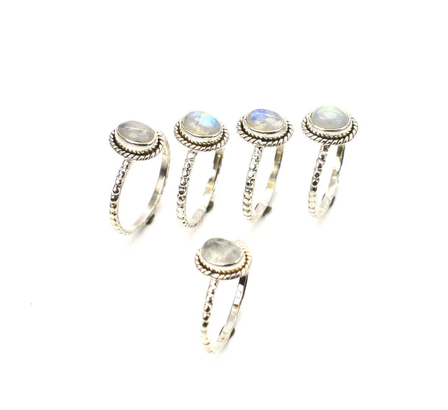 WHOLESALE 5PC 925 SOLID STERLING SILVER WHITE RAINBOW MOONSTONE RING LOT