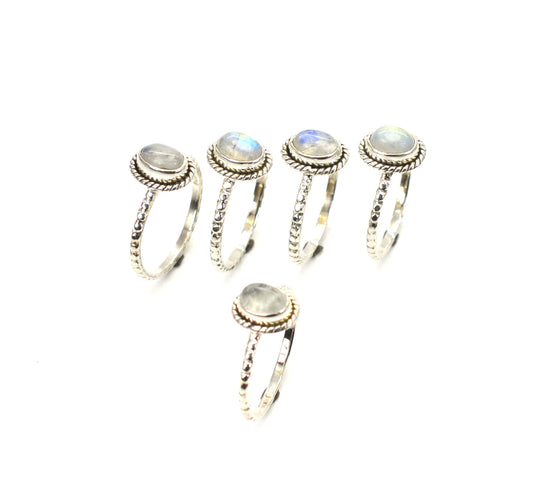 WHOLESALE 5PC 925 SOLID STERLING SILVER WHITE RAINBOW MOONSTONE RING LOT
