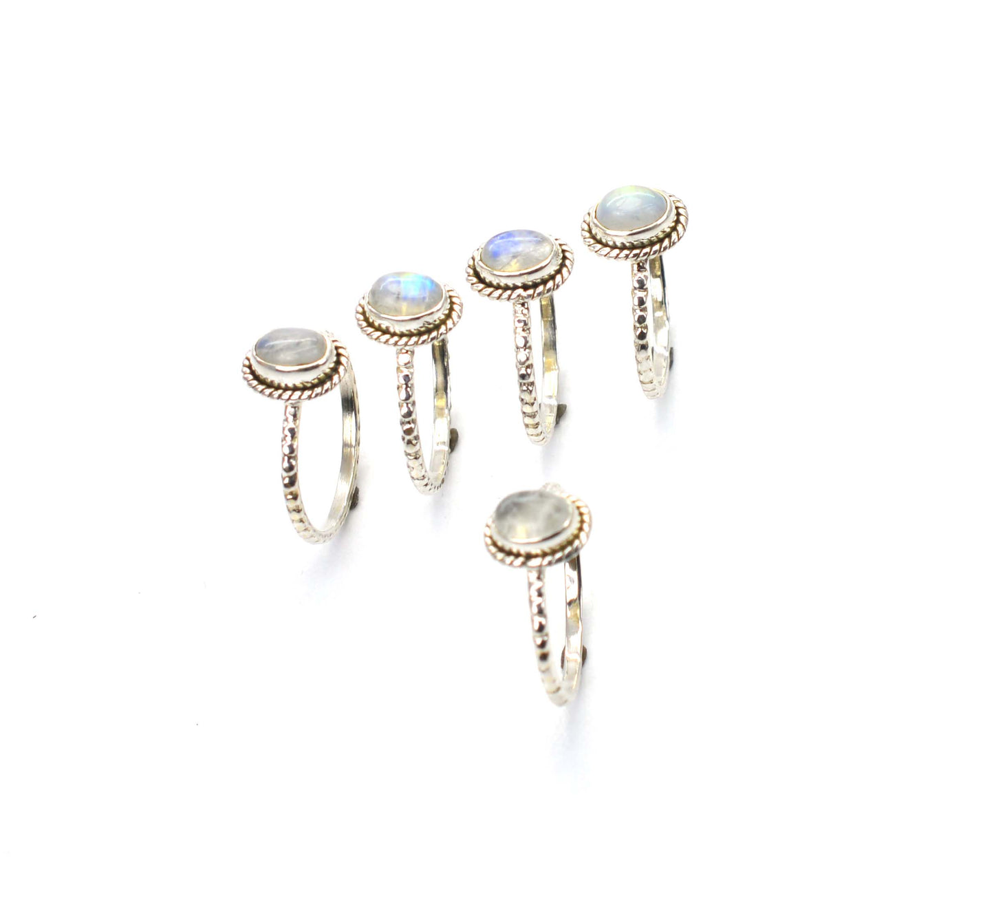 WHOLESALE 5PC 925 SOLID STERLING SILVER WHITE RAINBOW MOONSTONE RING LOT