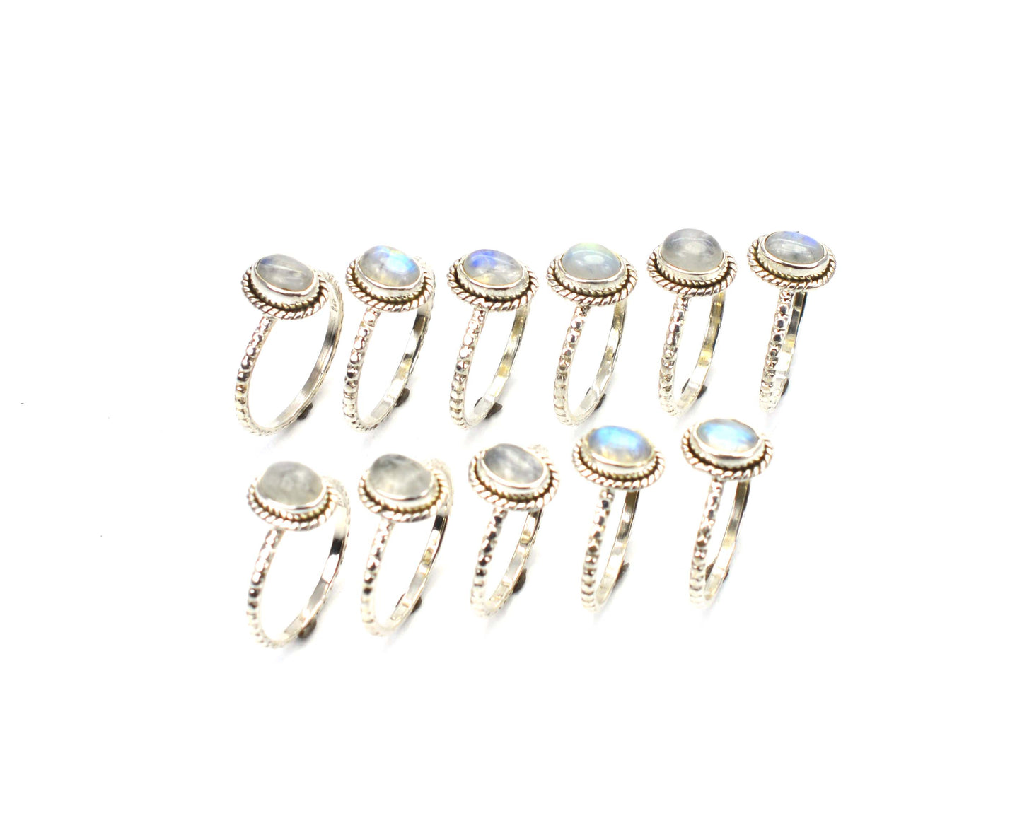 WHOLESALE 11PC 925 SOLID STERLING SILVER WHITE RAINBOW MOONSTONE RING LOT