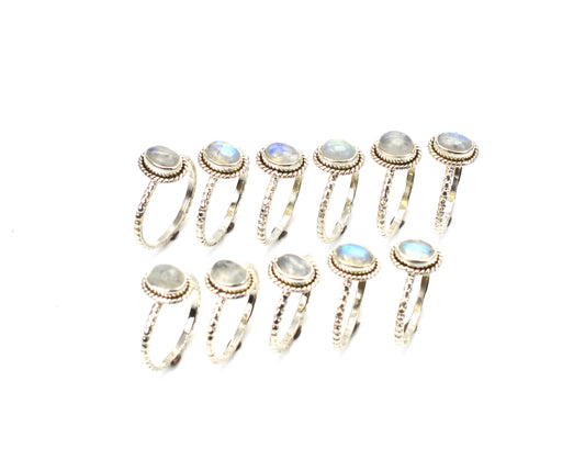 WHOLESALE 11PC 925 SOLID STERLING SILVER WHITE RAINBOW MOONSTONE RING LOT