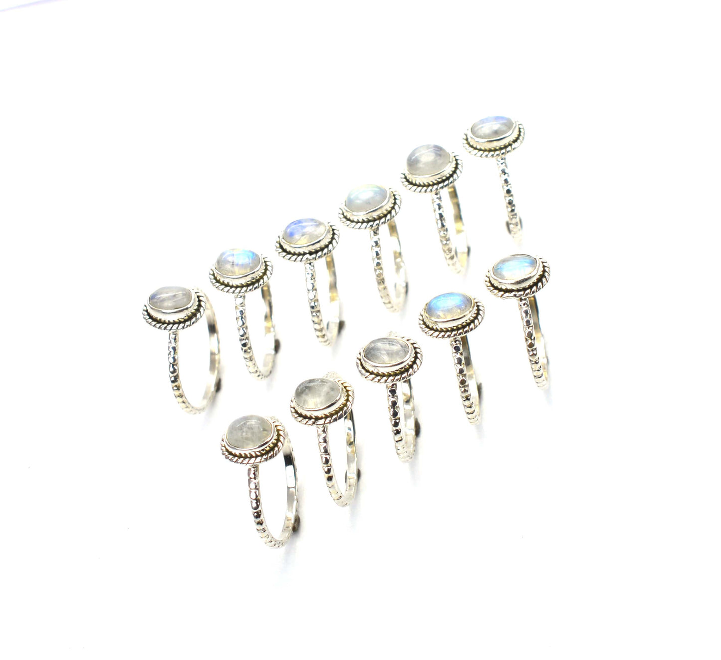 WHOLESALE 11PC 925 SOLID STERLING SILVER WHITE RAINBOW MOONSTONE RING LOT