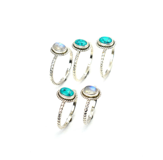 WHOLESALE 5PC 925 SOLID STERLING SILVER WHITE RAINBOW MOONSTONE MIX RING LOT