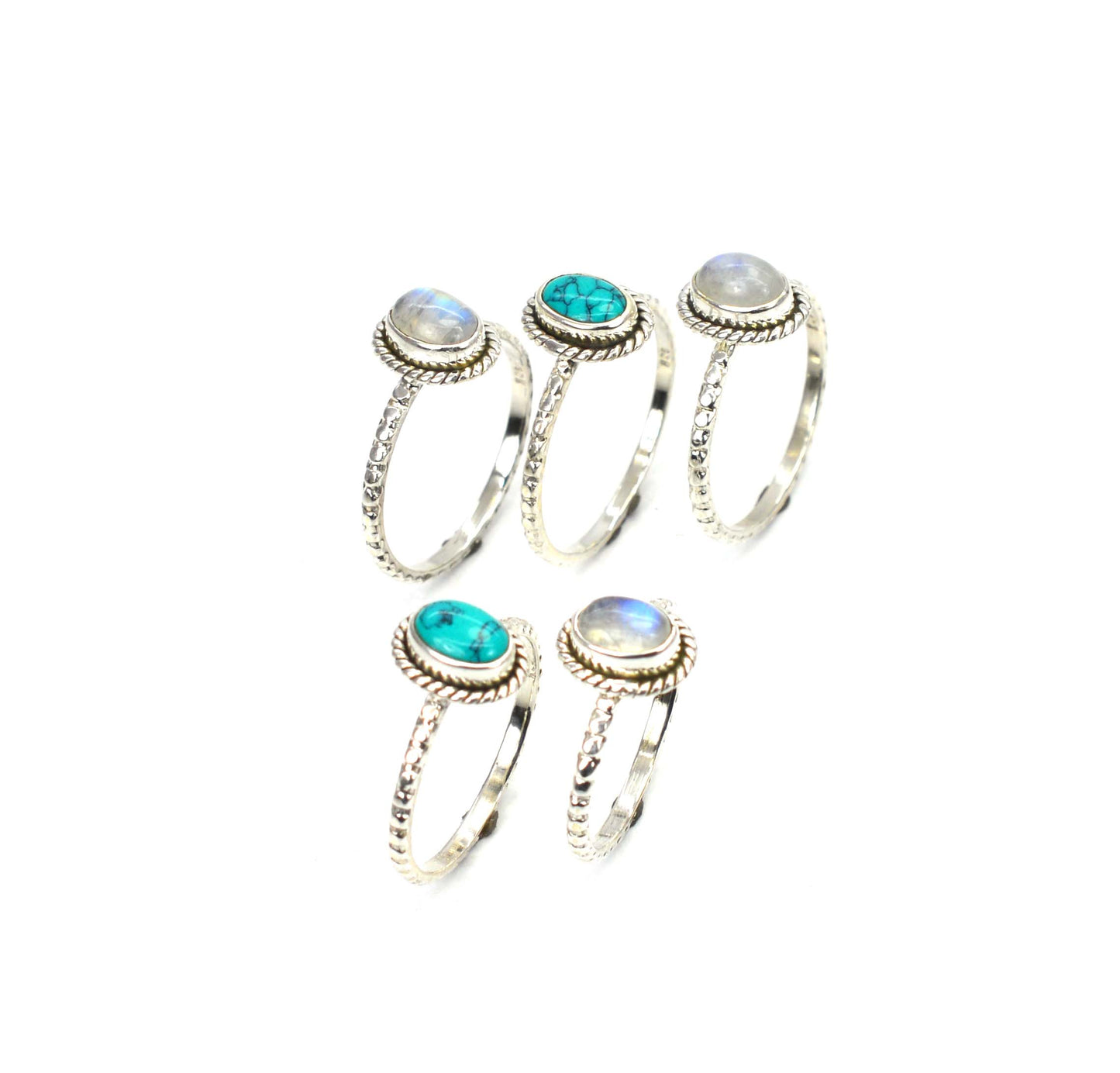 WHOLESALE 5PC 925 SOLID STERLING SILVER BLUE TURQUOISE MIX RING LOT