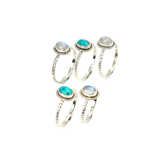 WHOLESALE 5PC 925 SOLID STERLING SILVER BLUE TURQUOISE MIX RING LOT