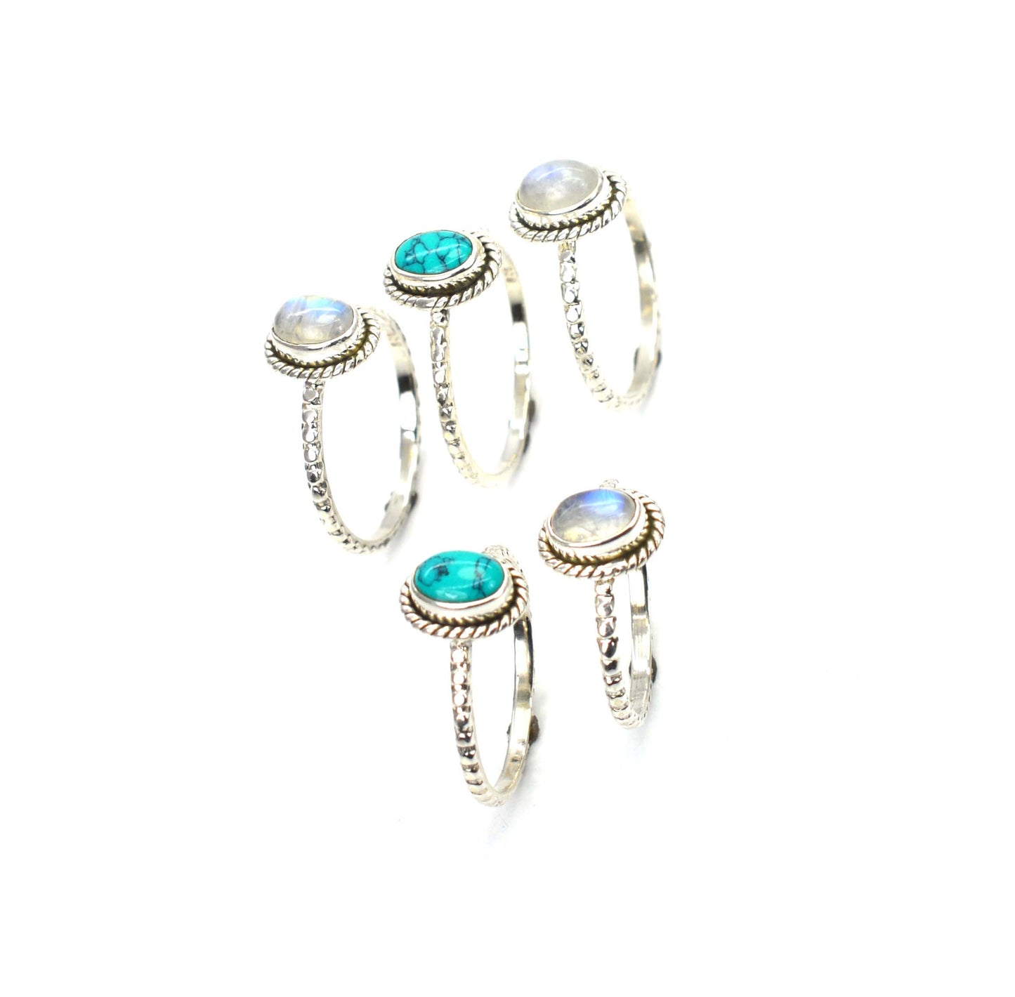 WHOLESALE 5PC 925 SOLID STERLING SILVER BLUE TURQUOISE MIX RING LOT