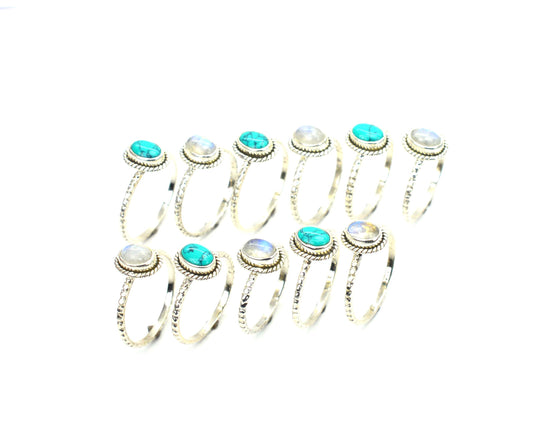 WHOLESALE 11PC 925 SOLID STERLING SILVER BLUE TURQUOISE MIX STONE RING LOT